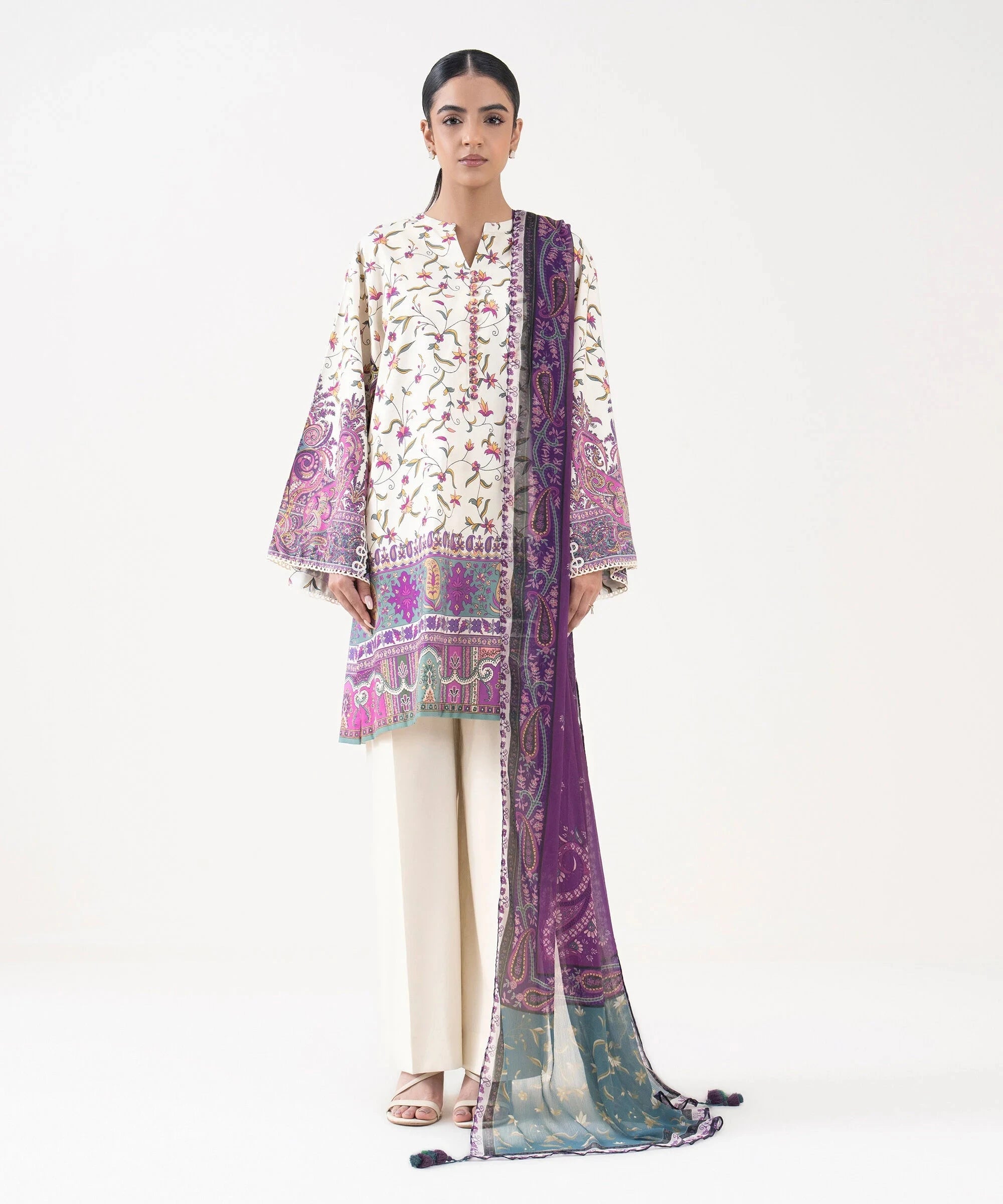 Sapphire Winter essentials/Printed Linen Suit/00U3P-DY25V-71/Off White Purple