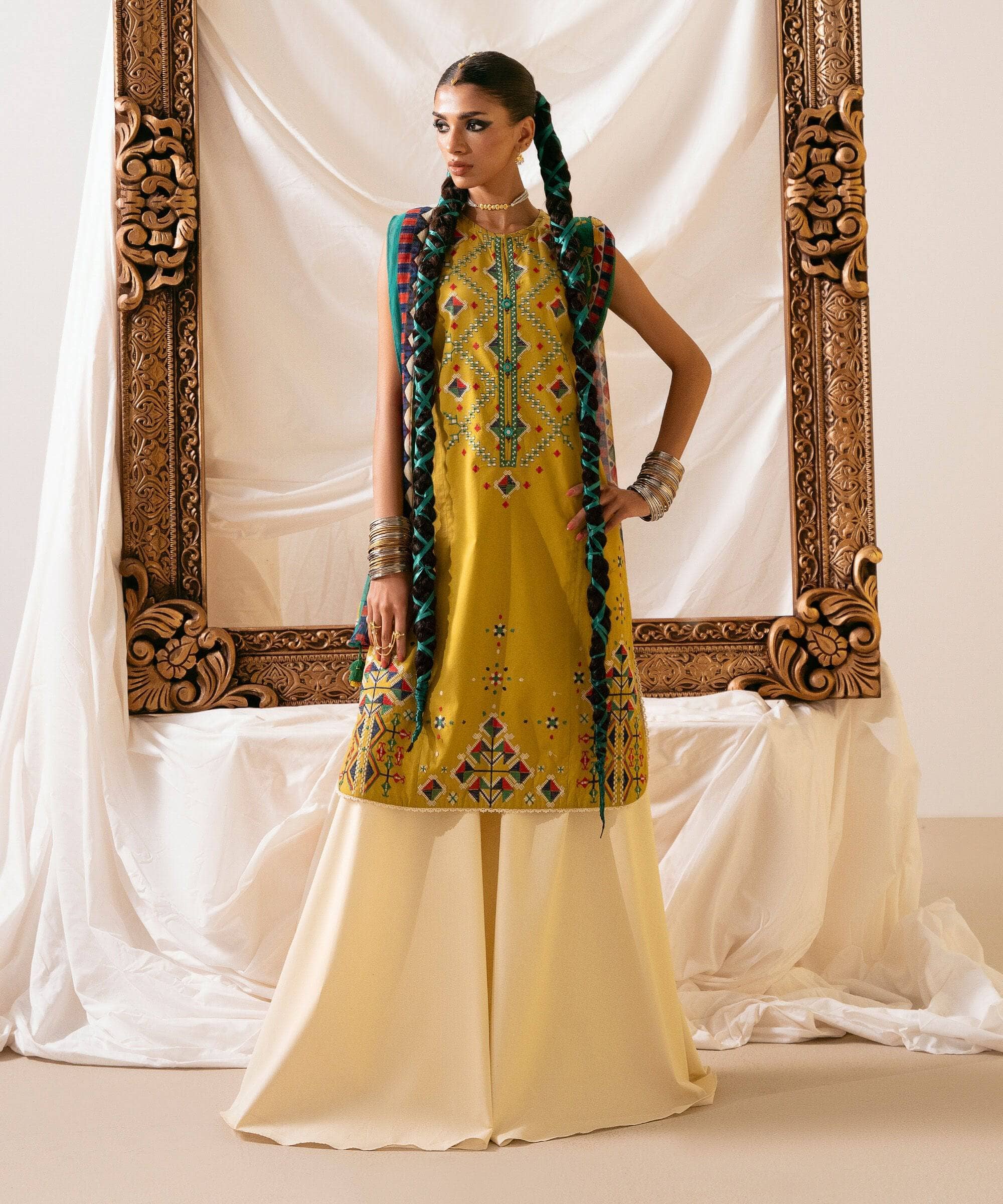 Restocked/Sapphire Intermix 25/Vol 2/Embroideried Cotton Suit/Mustard