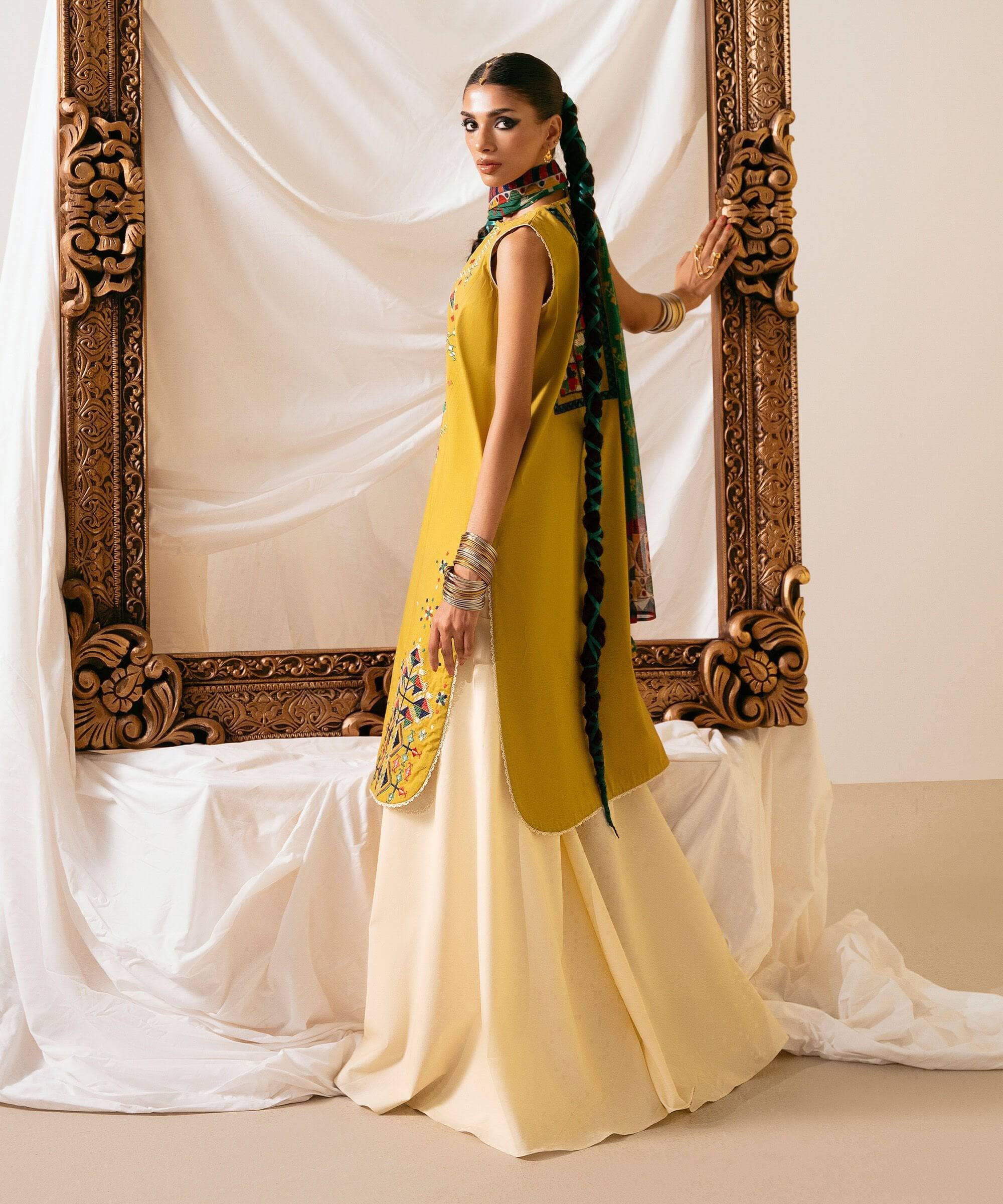 Restocked/Sapphire Intermix 25/Vol 2/Embroideried Cotton Suit/Mustard