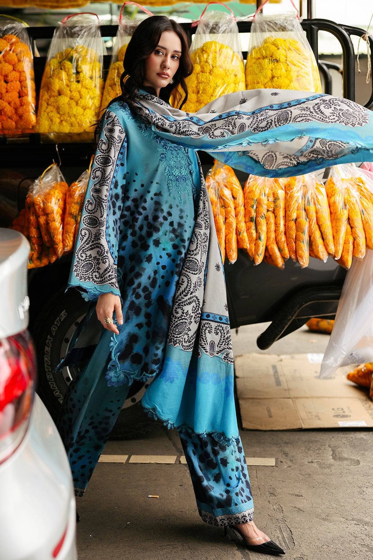 Restocked/Charizma Combination Linen/Embroideried Irish Linen Shawl