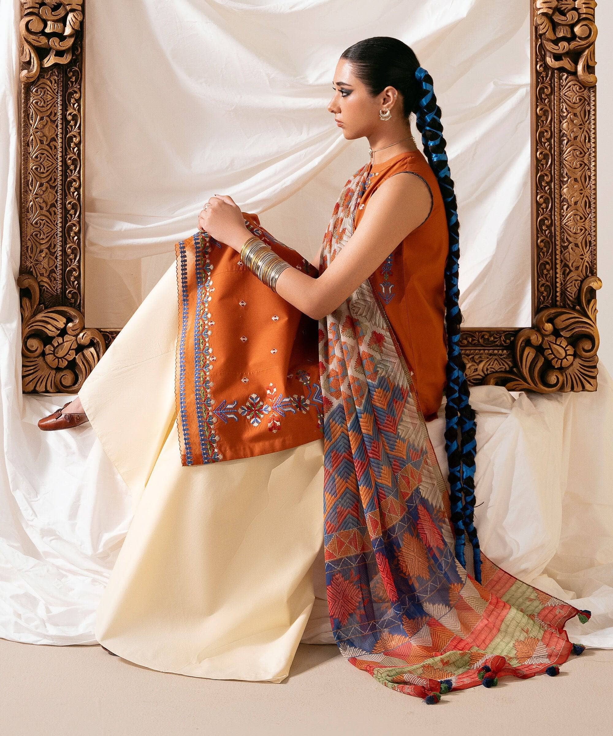 Restocked/Sapphire Intermix 25/Vol 2/Embroideried Cotton Suit/Rust