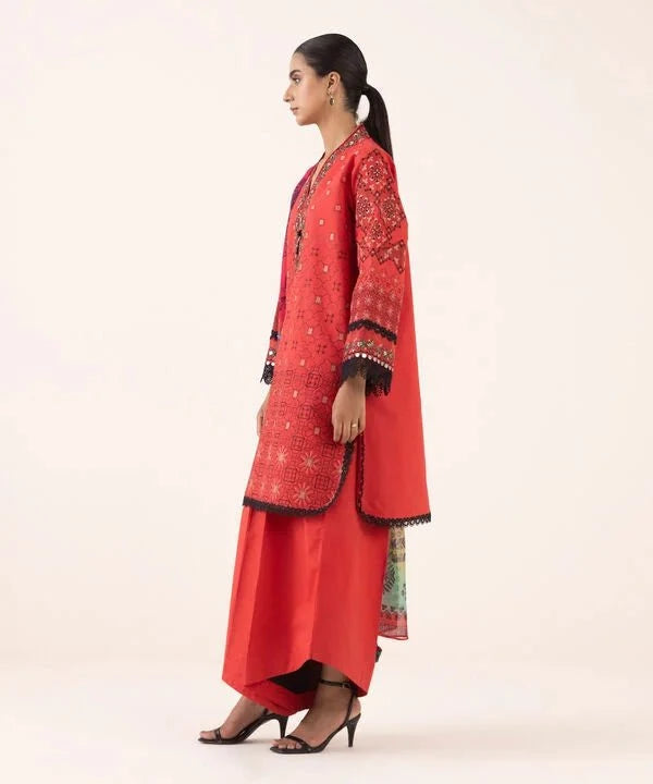 Restocked/Sapphire Intermix 25/Vol 2/Embroidered Cotton Suit/Green&Coral Pink