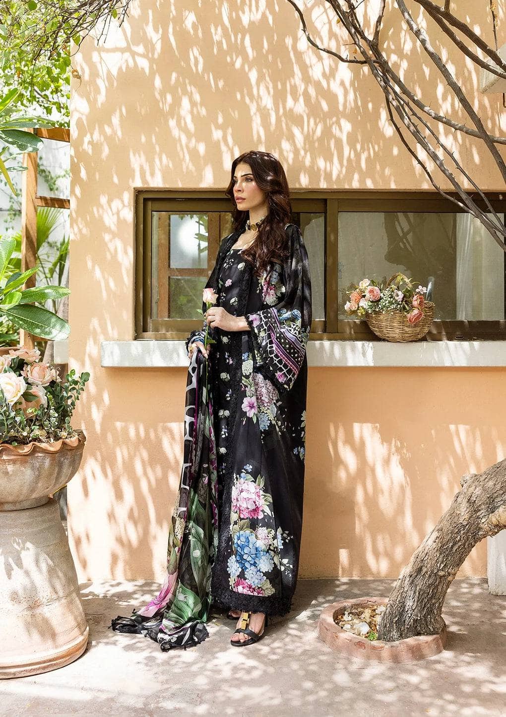 Elaf Prints Chiffon Dupatta Collection/ECD-4A MIDNIGHT BLOOM