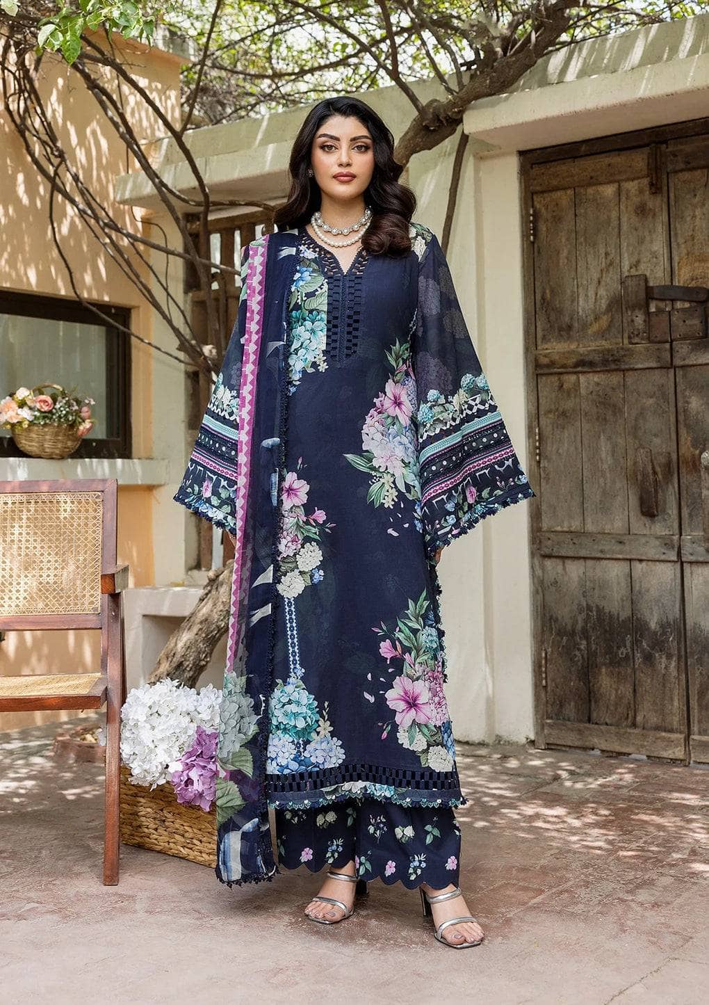 Restocked/Elaf Prints Chiffon Dupatta Collection/ECD-4B TWILIGHT GARDEN