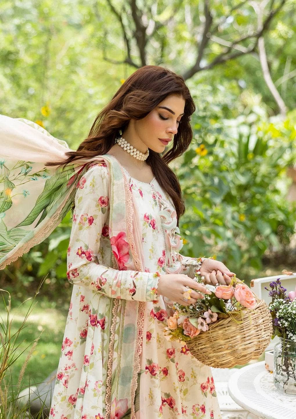 Elaf Prints Chiffon Dupatta Collection/ECD-2A IVORY PEONY