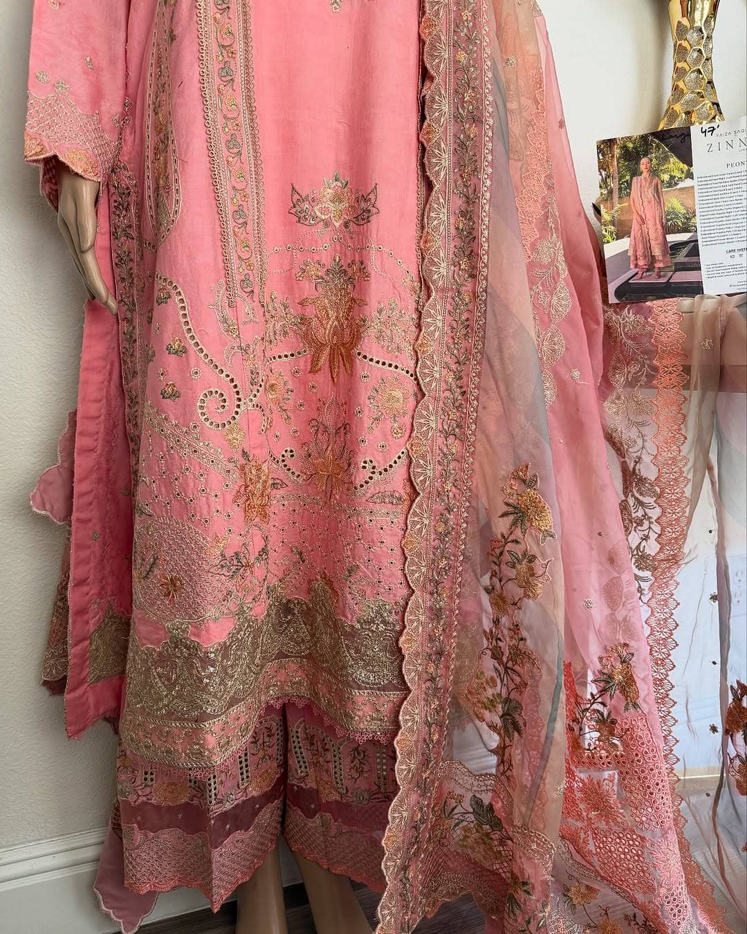 Stitched Look of Unstitched Faiza Saqlain Lawn 25/Peony/Peach/Size - XL L M S