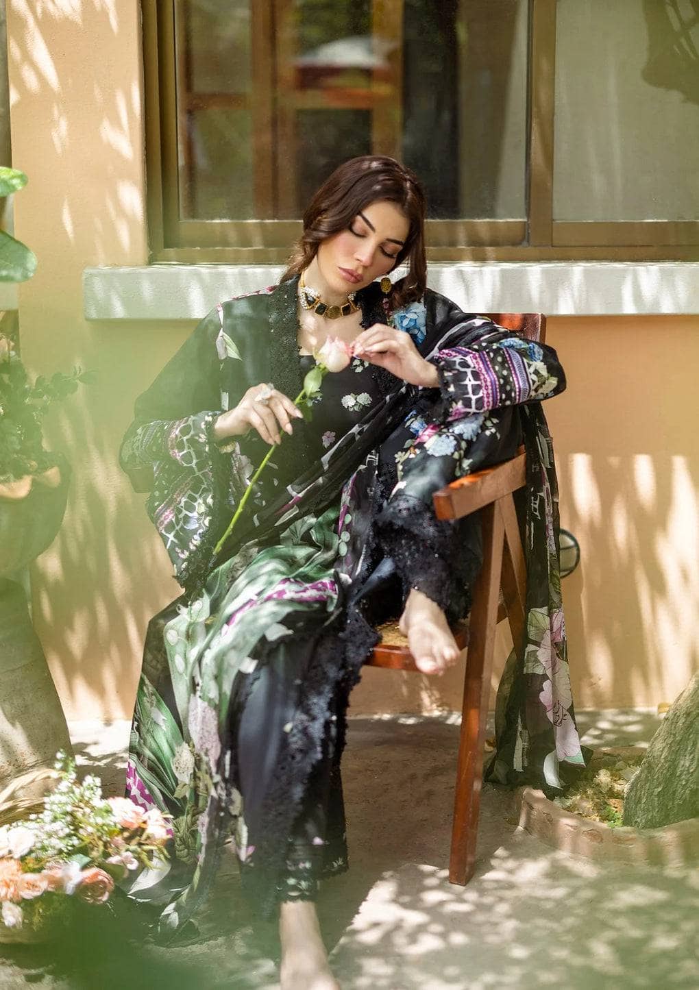 Elaf Prints Chiffon Dupatta Collection/ECD-4A MIDNIGHT BLOOM