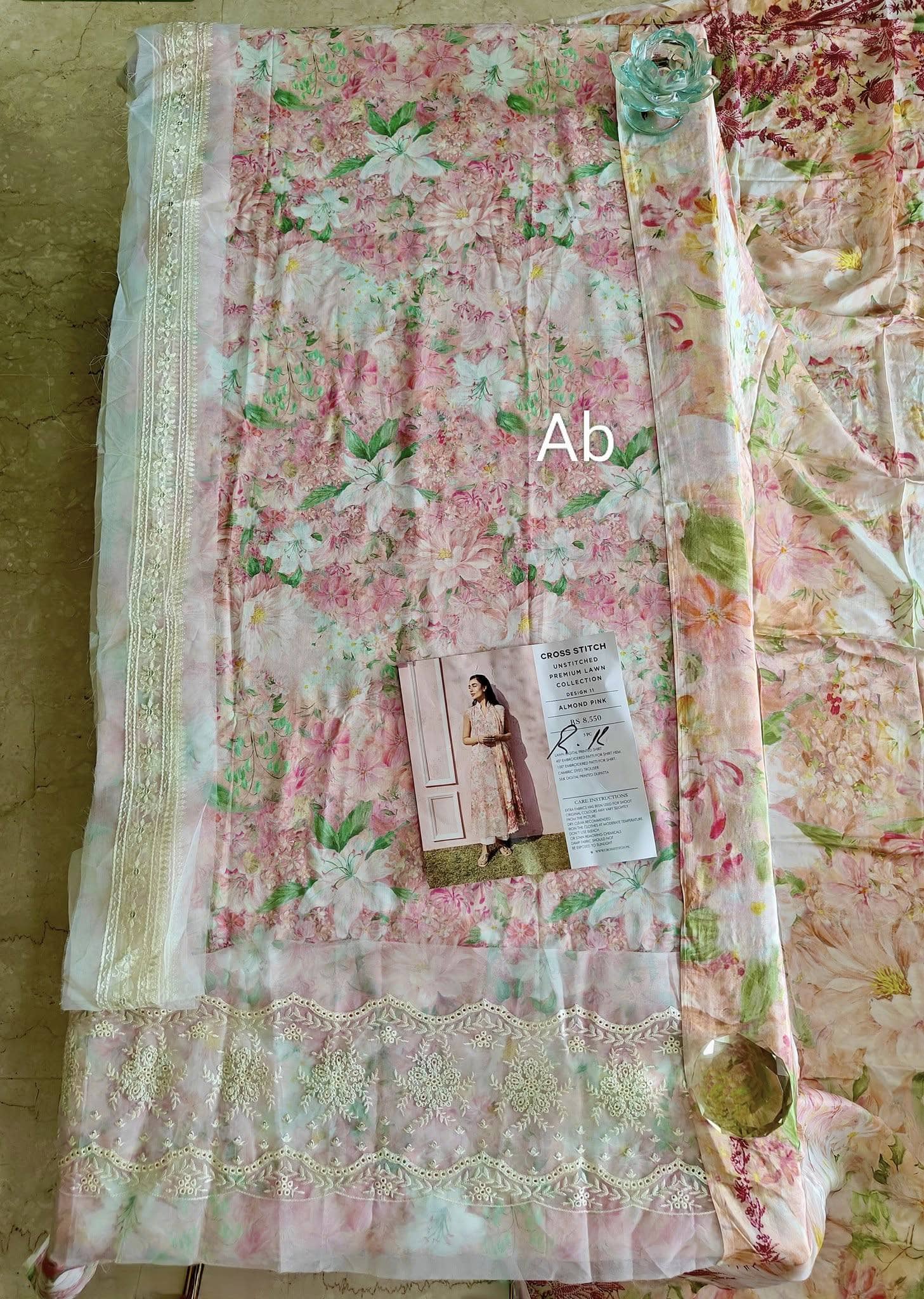 Open Pic/Cross Stitch Premium Lawn 25/Almond Pink/Silk Dupatta