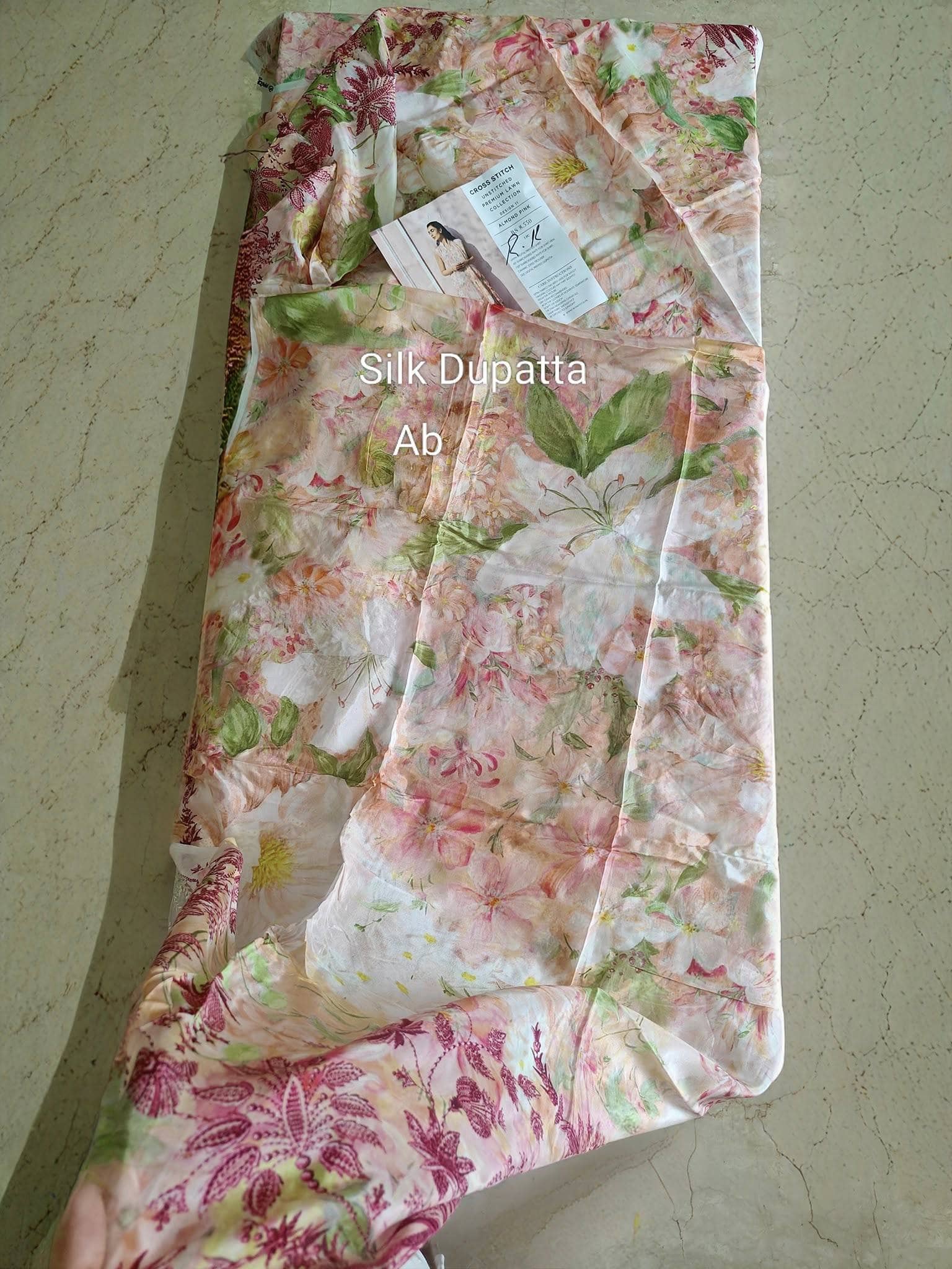 Open Pic/Cross Stitch Premium Lawn 25/Almond Pink/Silk Dupatta