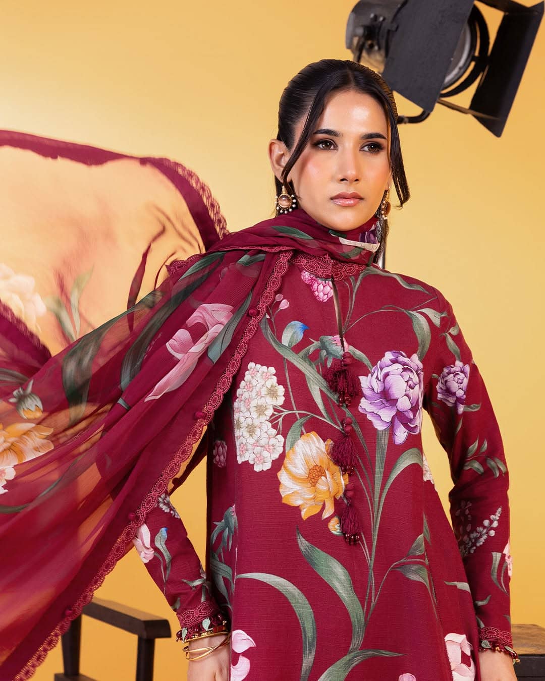 Maria B M Basics/Vol 2/Slub Khaddar/3A/Maroon