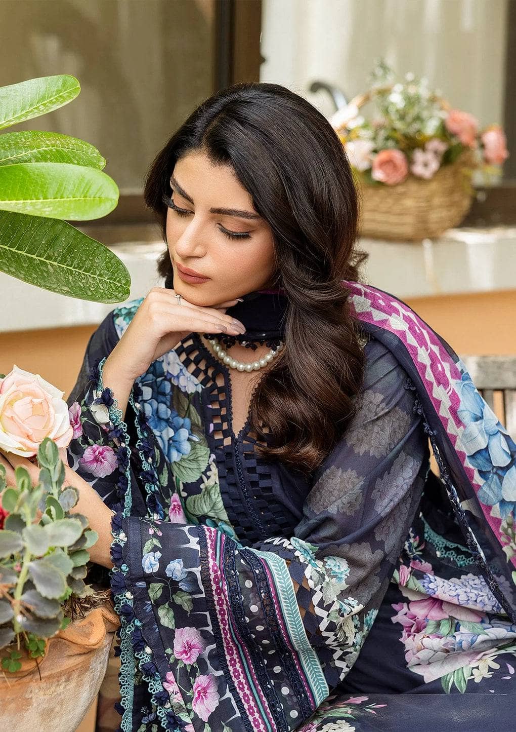 Restocked/Elaf Prints Chiffon Dupatta Collection/ECD-4B TWILIGHT GARDEN