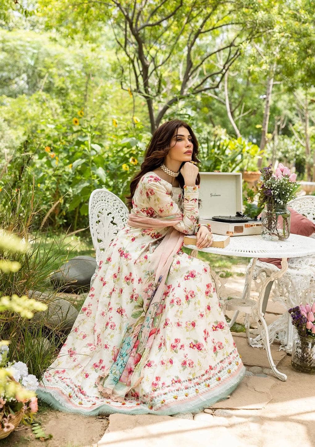 Elaf Prints Chiffon Dupatta Collection/ECD-2A IVORY PEONY