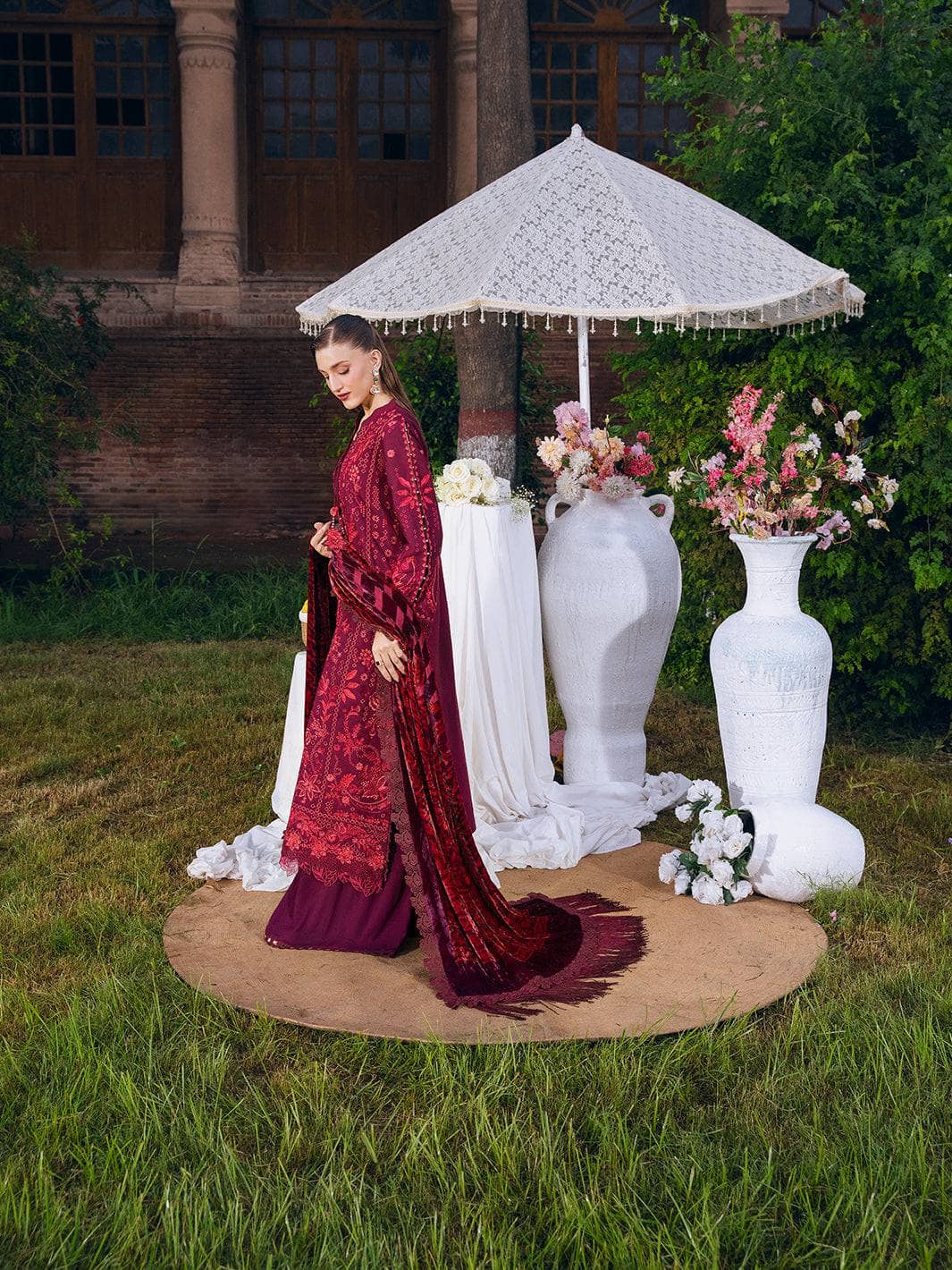 Mahnur Amelia Luxury Winter 26/Velvet Palachi Shawls/Corduroy/Deep Maroon/AM 02