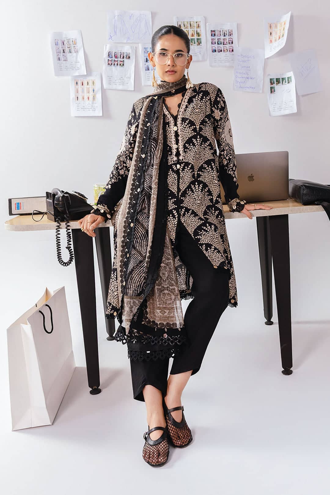 Maria B M Basics/Vol 2/Linen Suit/8A/Black