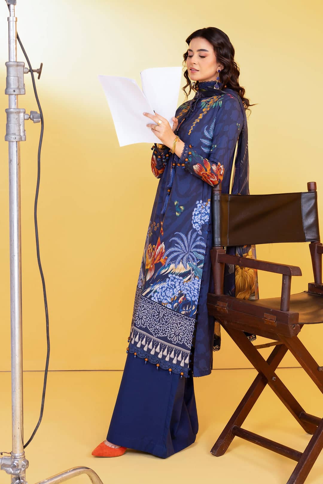 Maria B M Basics/Vol 2/Linen Suit/9B/Navy Blue