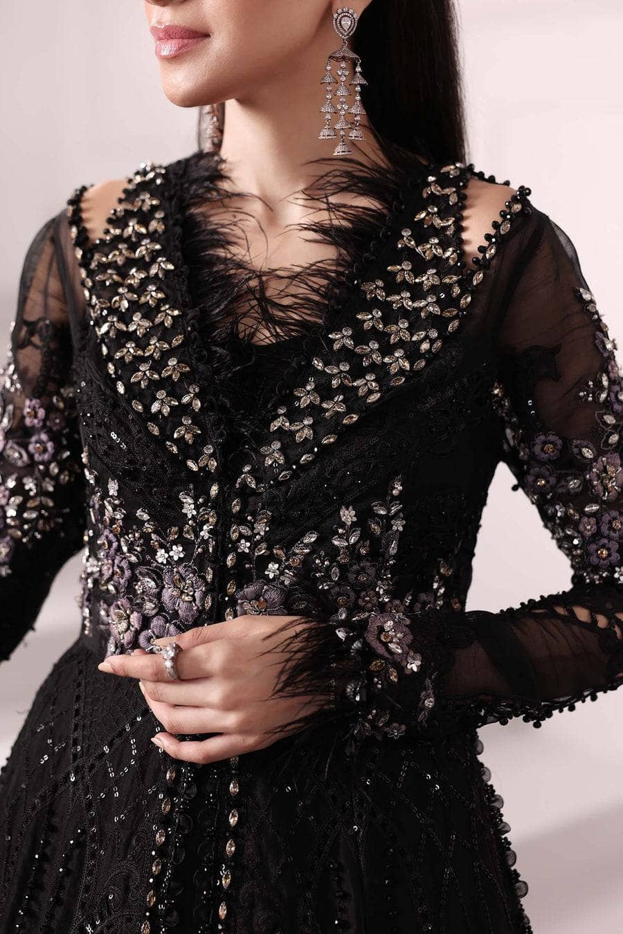 Restocked/Maria B Mbroidered 25/D 4/Black/Crystal Embedded