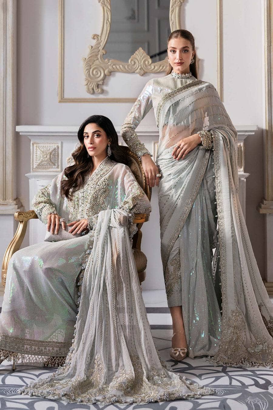 Restocked/Maria B Mbroidered 25/D 5/Ice Blue/Crystal Embedded