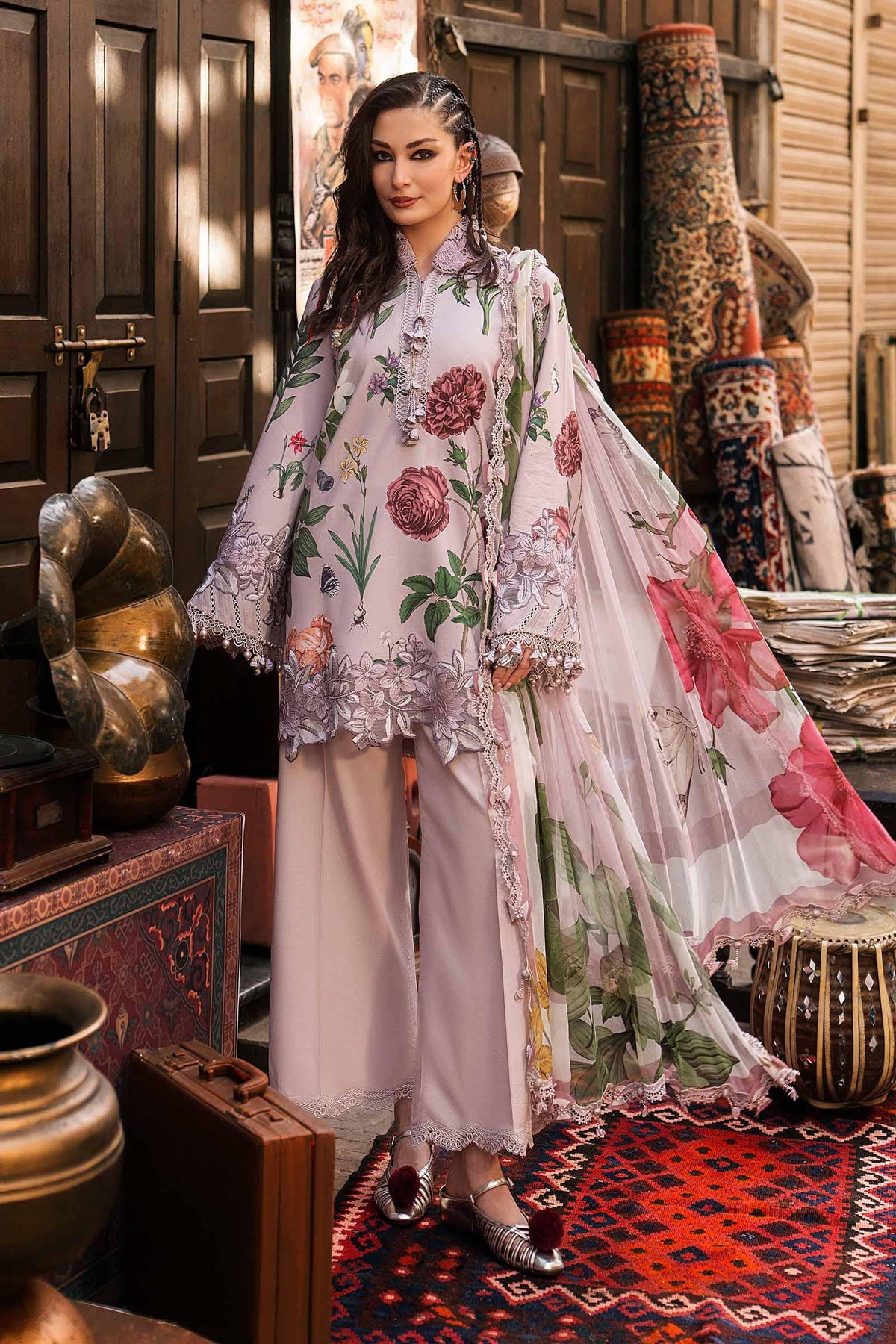 Maria B M Prints/Fall Edit 26/9 A/Dobby Linen Suit/Lilac