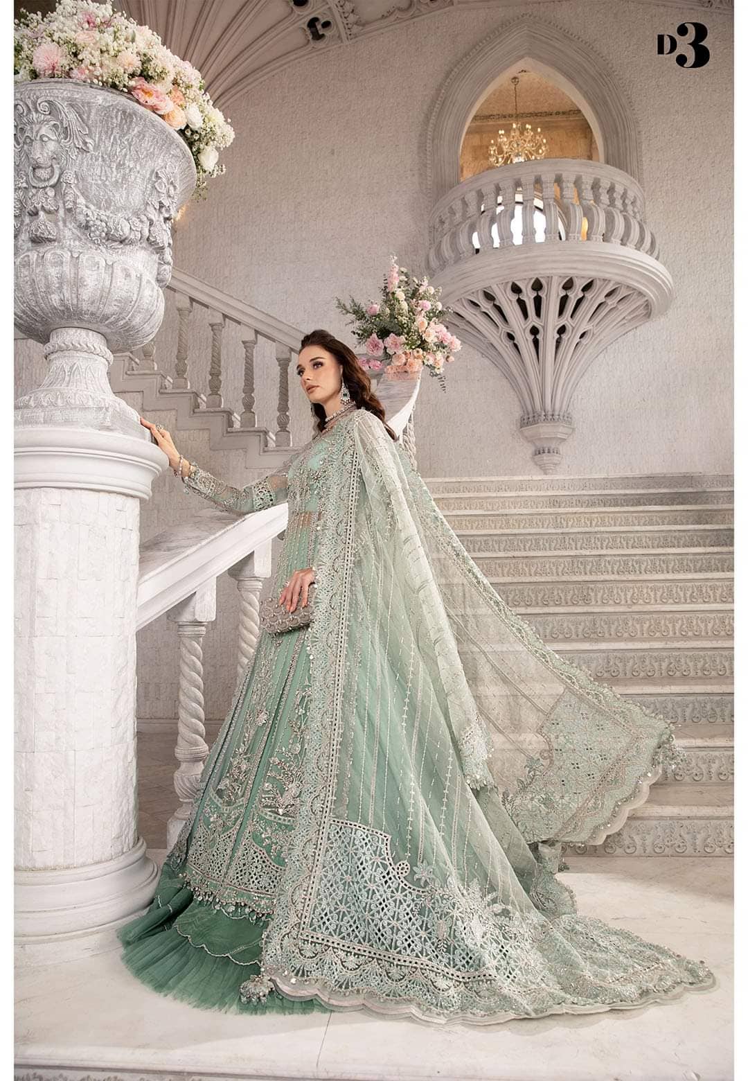 Restocked/Maria B Mbroidered/Aqua/Crystals Embedded/BD 2803