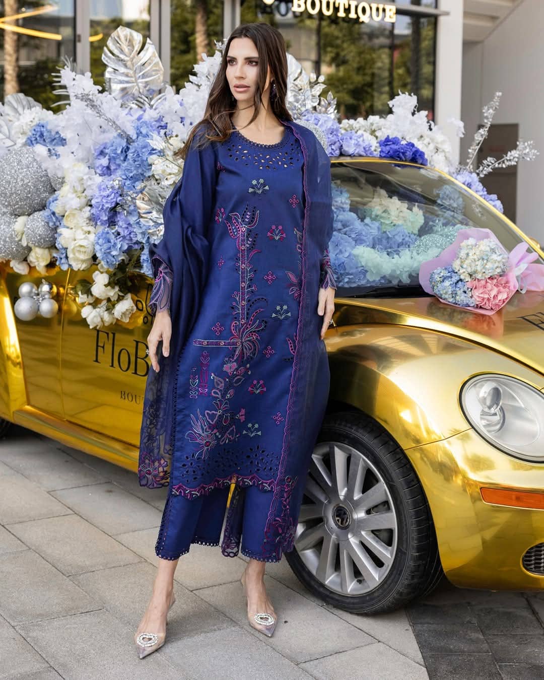 Rang Rasiya Carnation Lawn/Aqua/Navy Blue