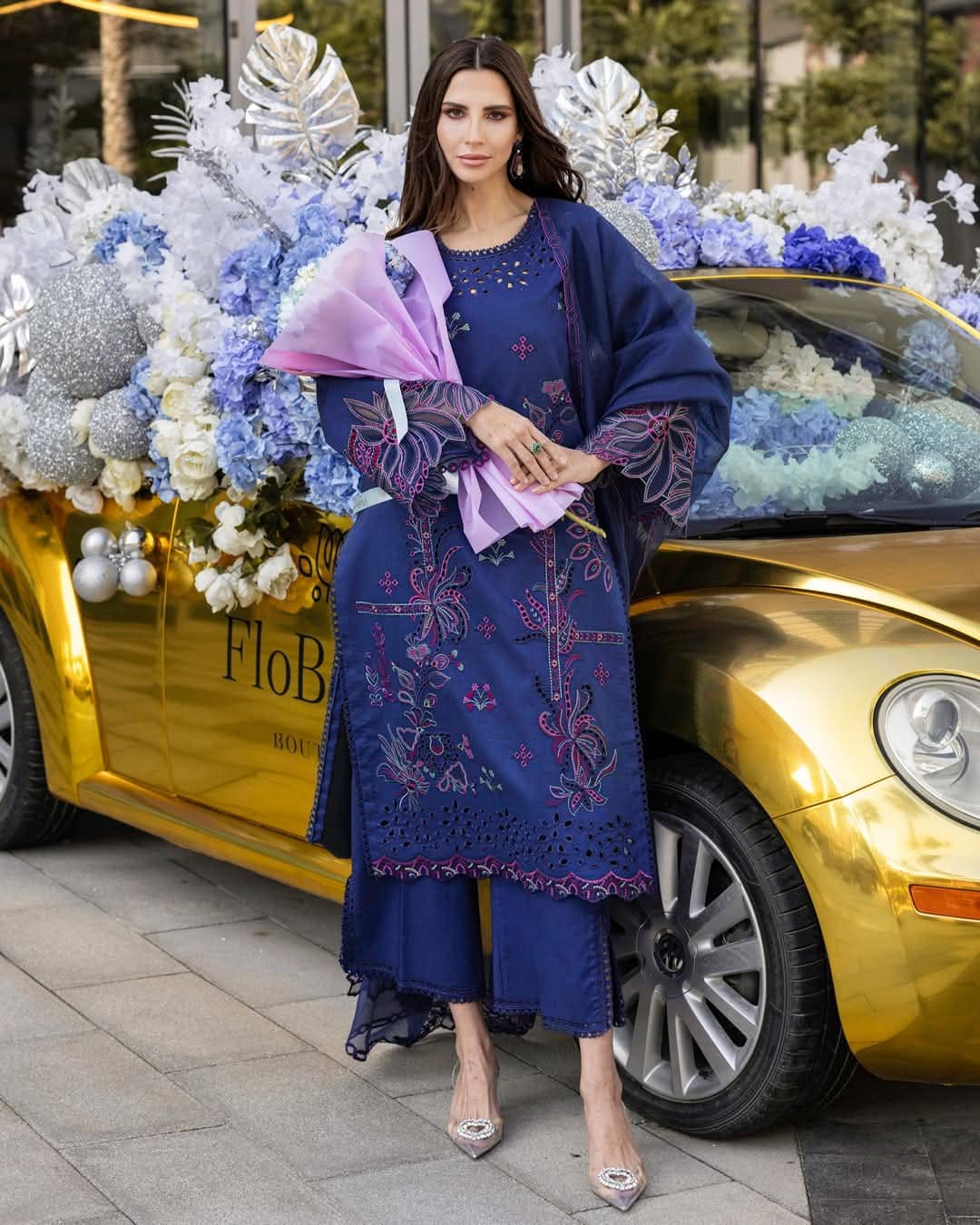 Rang Rasiya Carnation Lawn/Aqua/Navy Blue