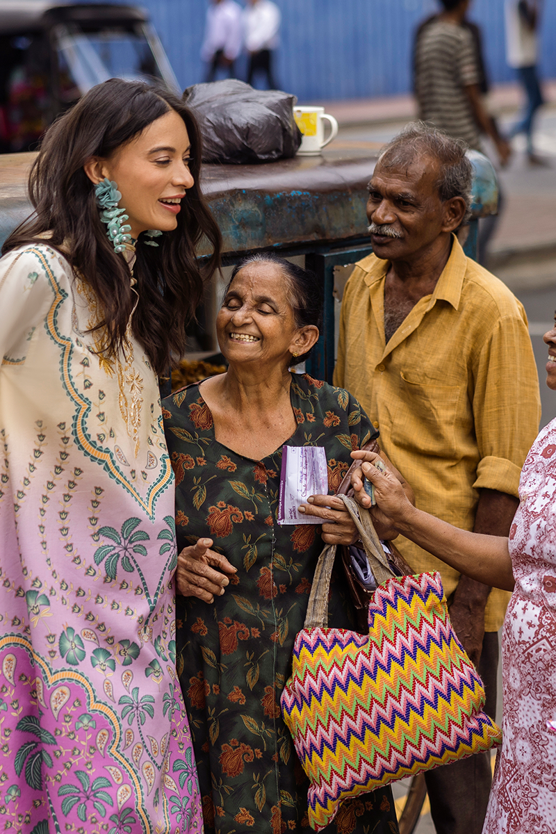 Mushq La Dolce Hemline Prints/Valeria/Lime And Lilac/Silk Dupatta