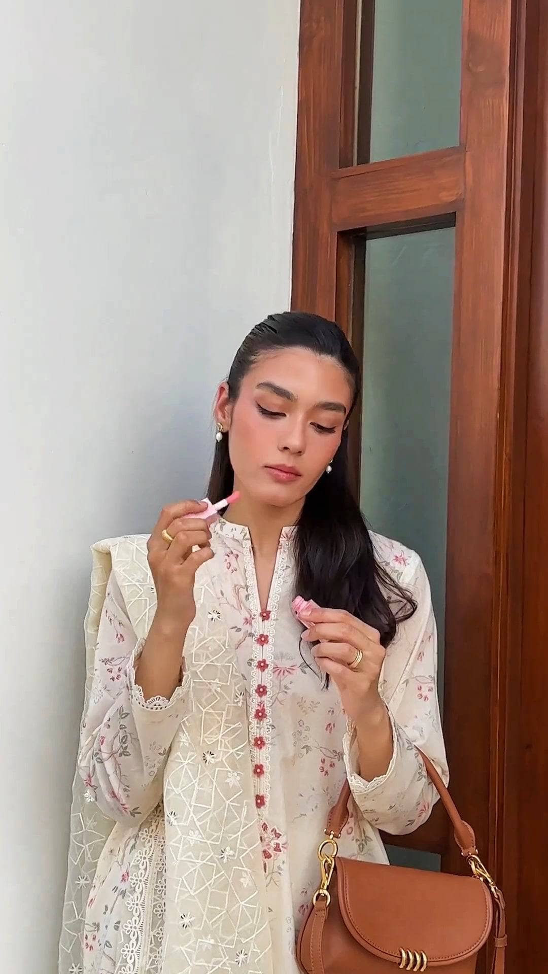 Spotted in Cross Stitch Lawn 24/Ivory Glow/Embroidered Organza Dupatta