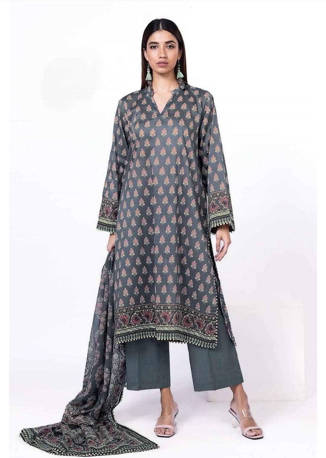 Restocked/Khaadi Lawn 25/Shirt Dupatta Bottom Set/SS298B