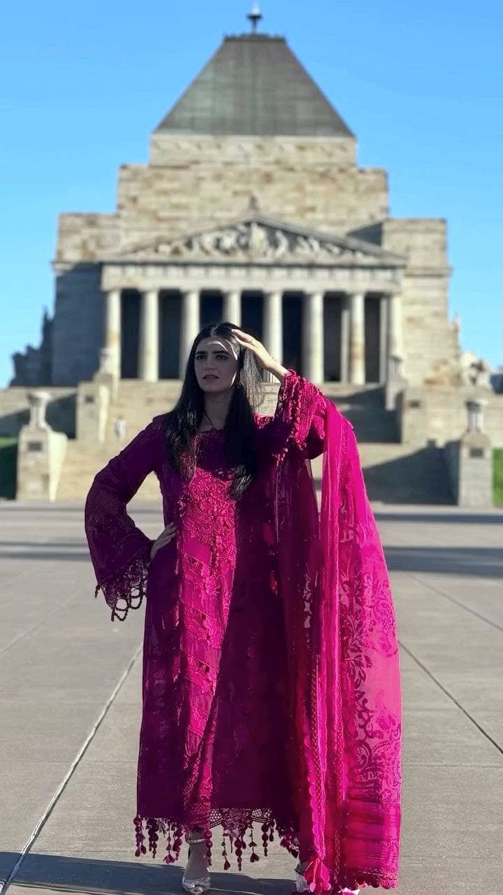 Spotted in Maria B Luxury Lawn 25/8A/Fuchsia Pink