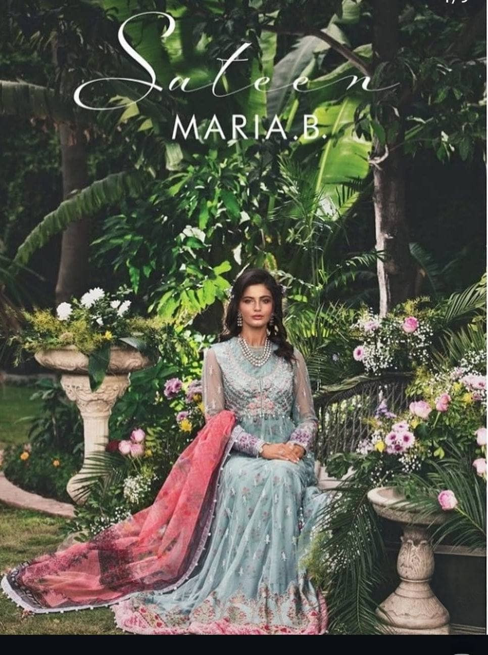 Stitched Look of Unstitched Maria B Sateen/CST-201-AZURE BLUE AND CANDY Size - XL L M S