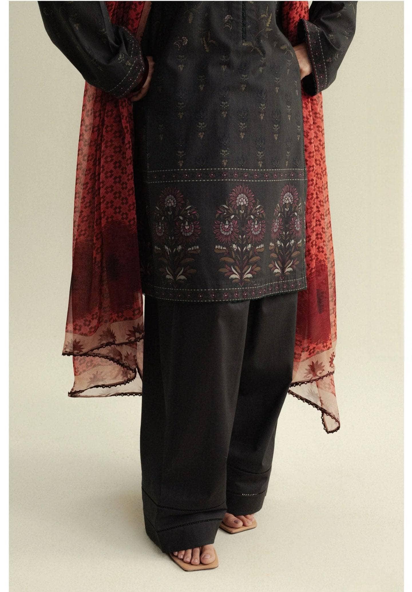 Zara Shahjahan Coco Prints 25/Fall Edit/Fable-5A/Earthy Moss Green