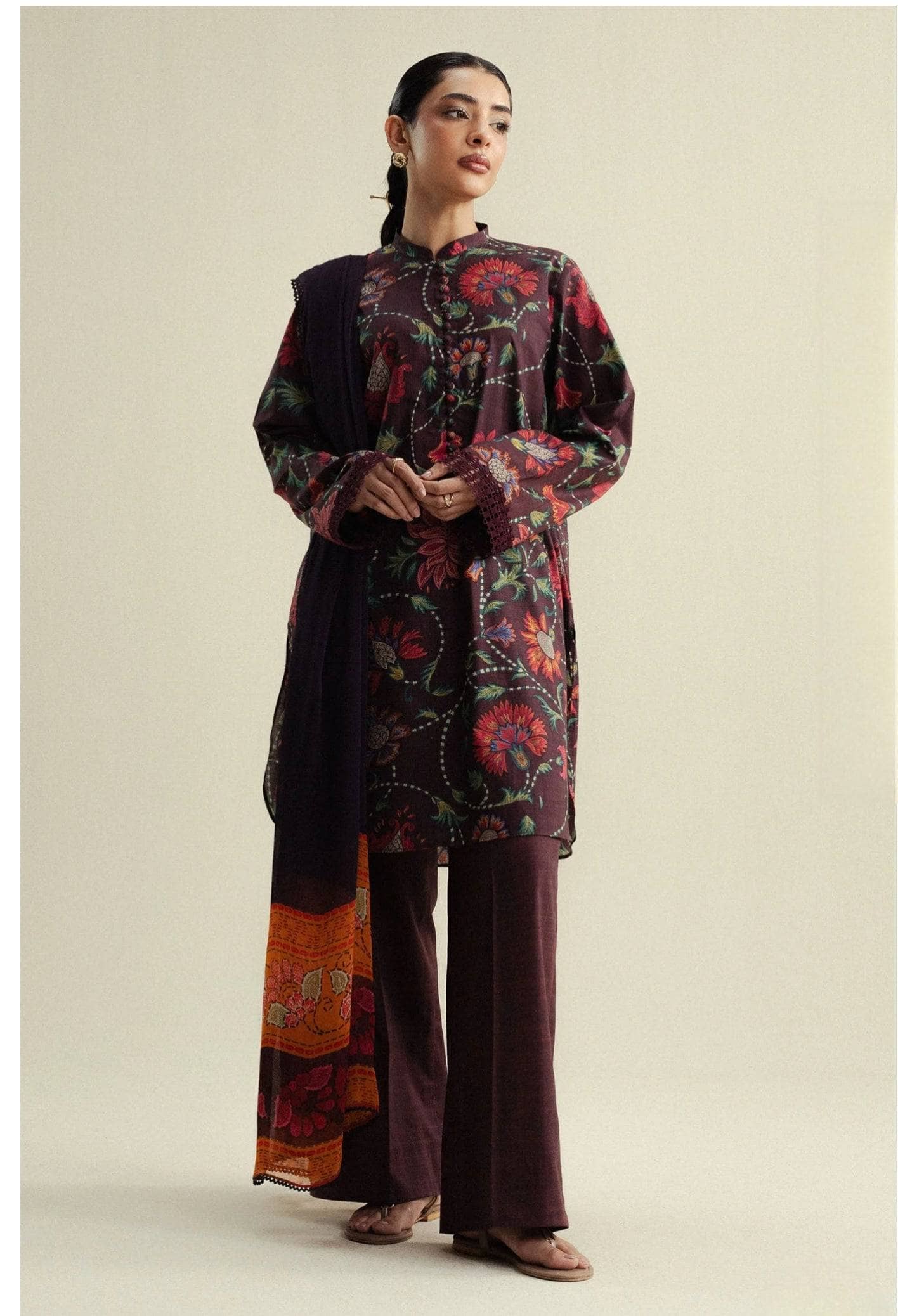 Zara Shahjahan Coco Prints 25/Fall Edit/Meadow -1A/Burnt Umber