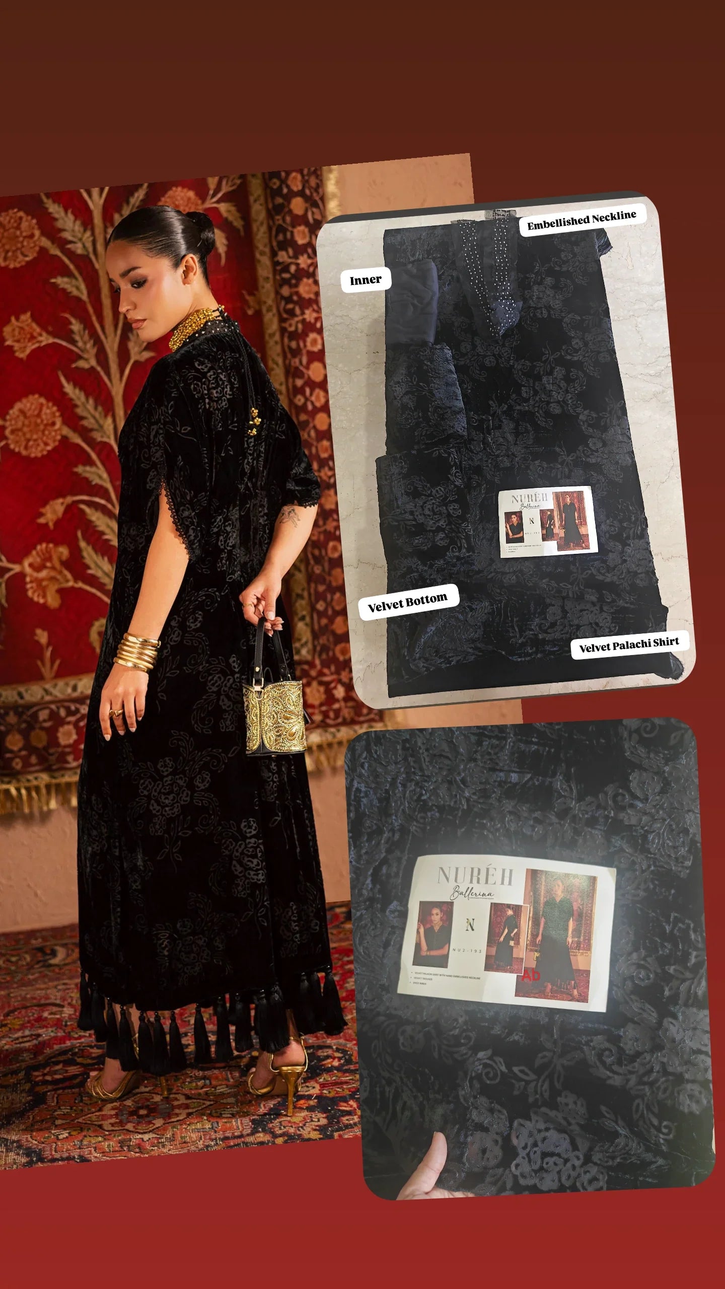 Open Pic/Nureh Ballerina/Velvet Cord Sets/Hand Work/Winter Fashion