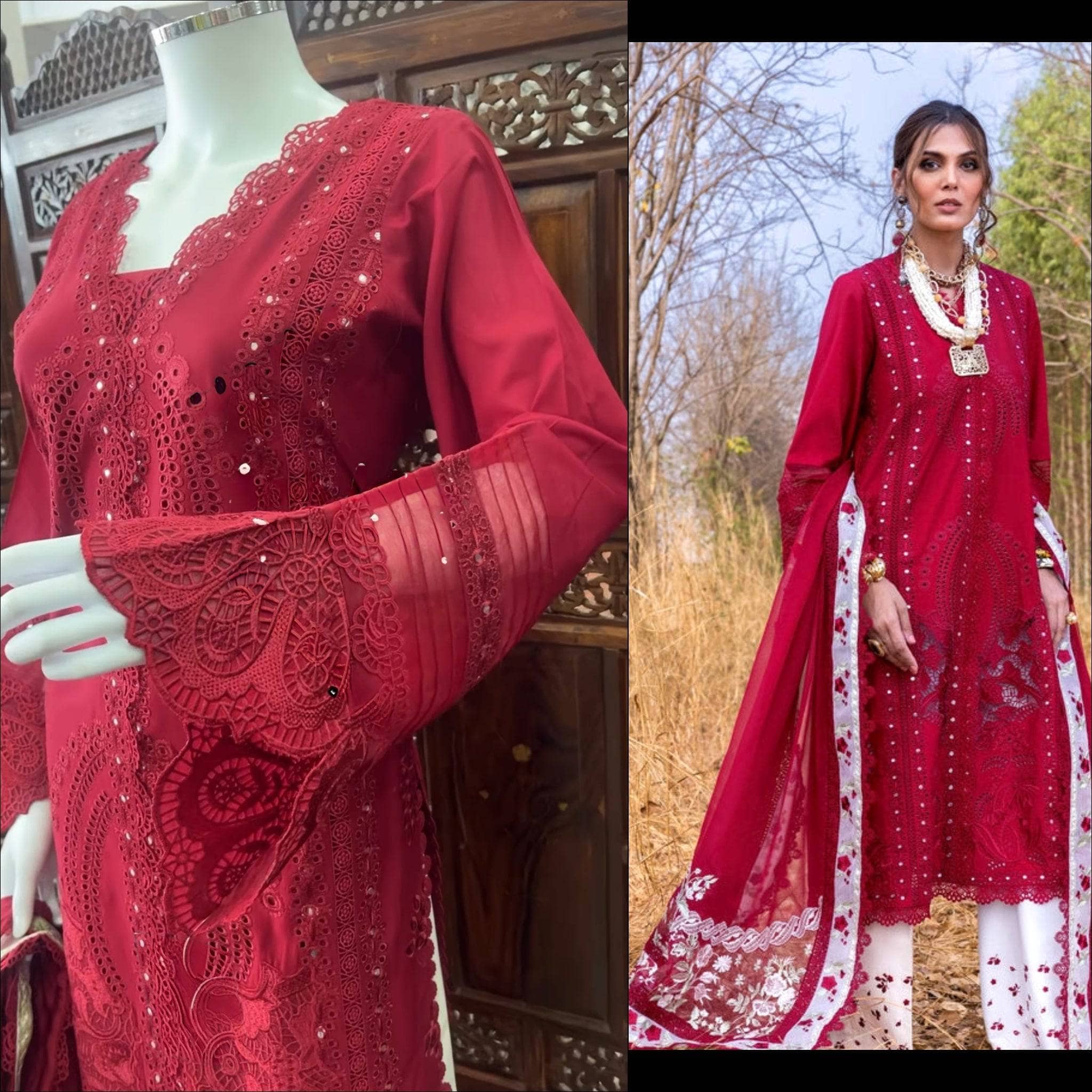 Stitched Look of Unstitched Saira Shakira Lawn 25/Shams A/Flame /Size - XL L M S