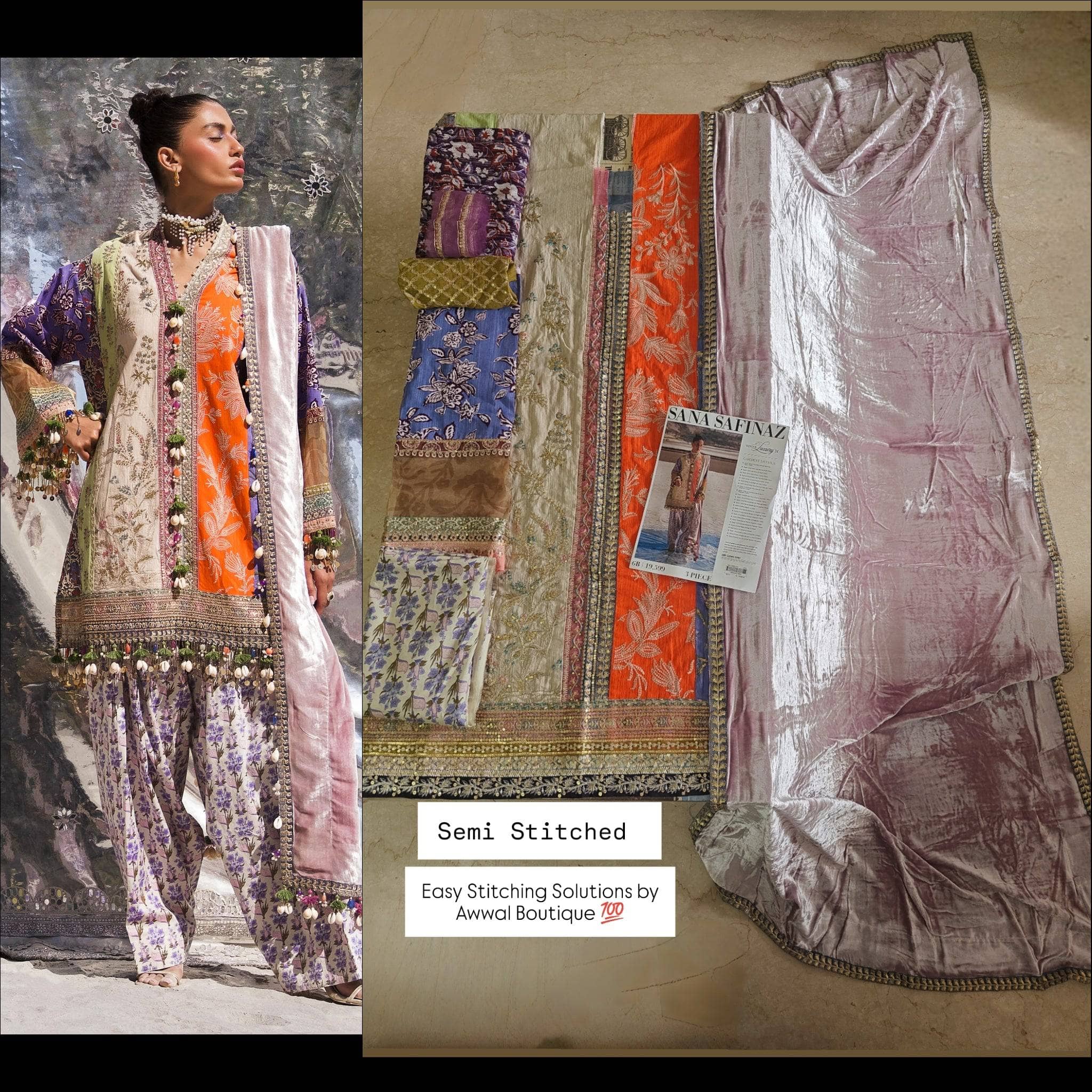 Semi Stitched/Sana Safinaz Winter/Velvet Shawl/6 B