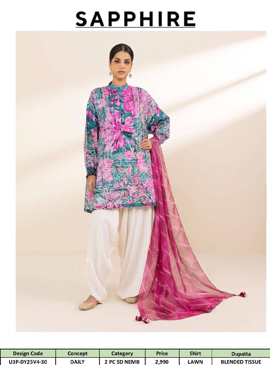 Restocked/Sapphire Daily Lawn Collection/Shirt Dupatta Set