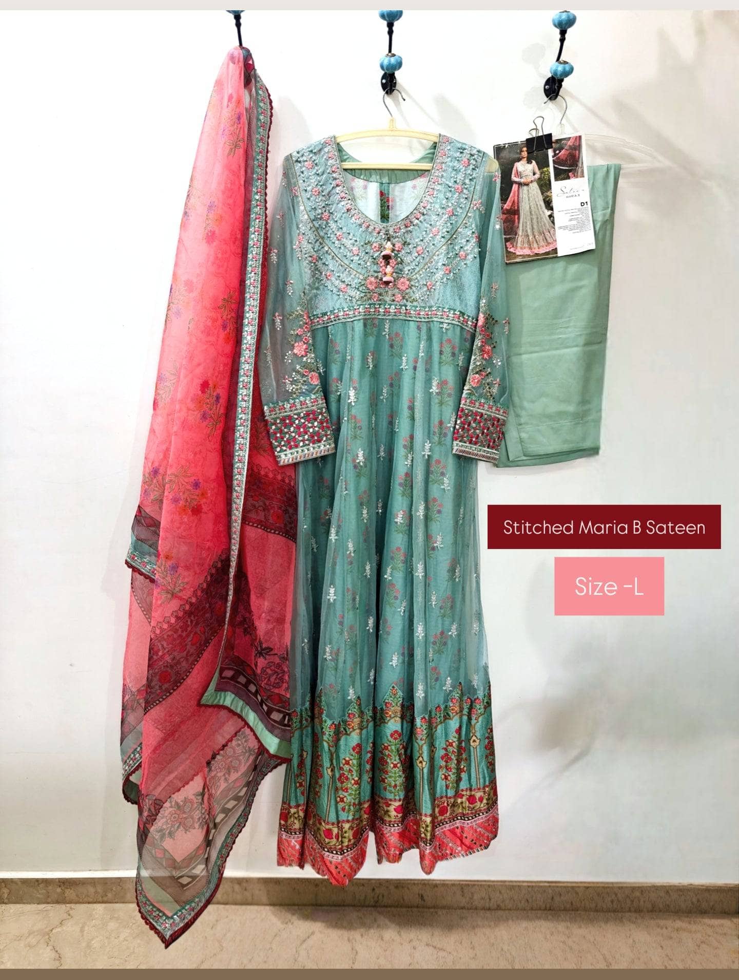 Stitched/Maria B Sateen/Large/CST-201-AZURE BLUE AND CANDY