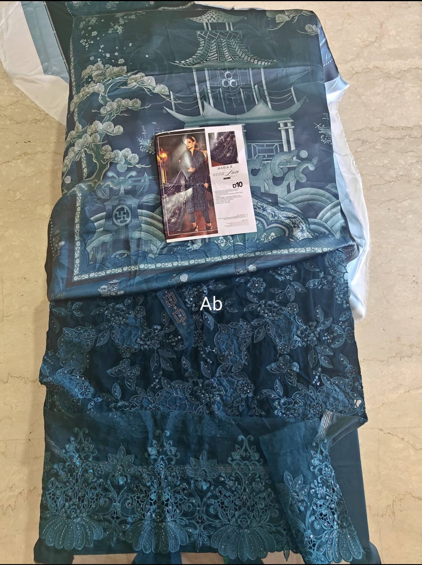 Open Pic//Maria B Winter Luxe/Embroideried Velvet Suit/Silk Wool Shawl/10/Teal