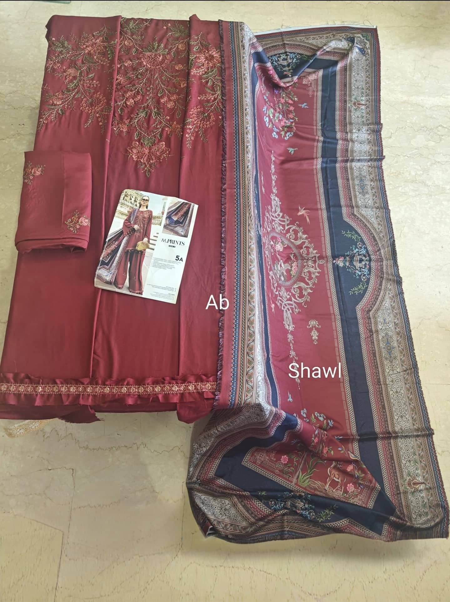 Maria B M Prints 25/Vol 2/5A/Winter Edit/Maroon/Twill Linen/Wool Shawl