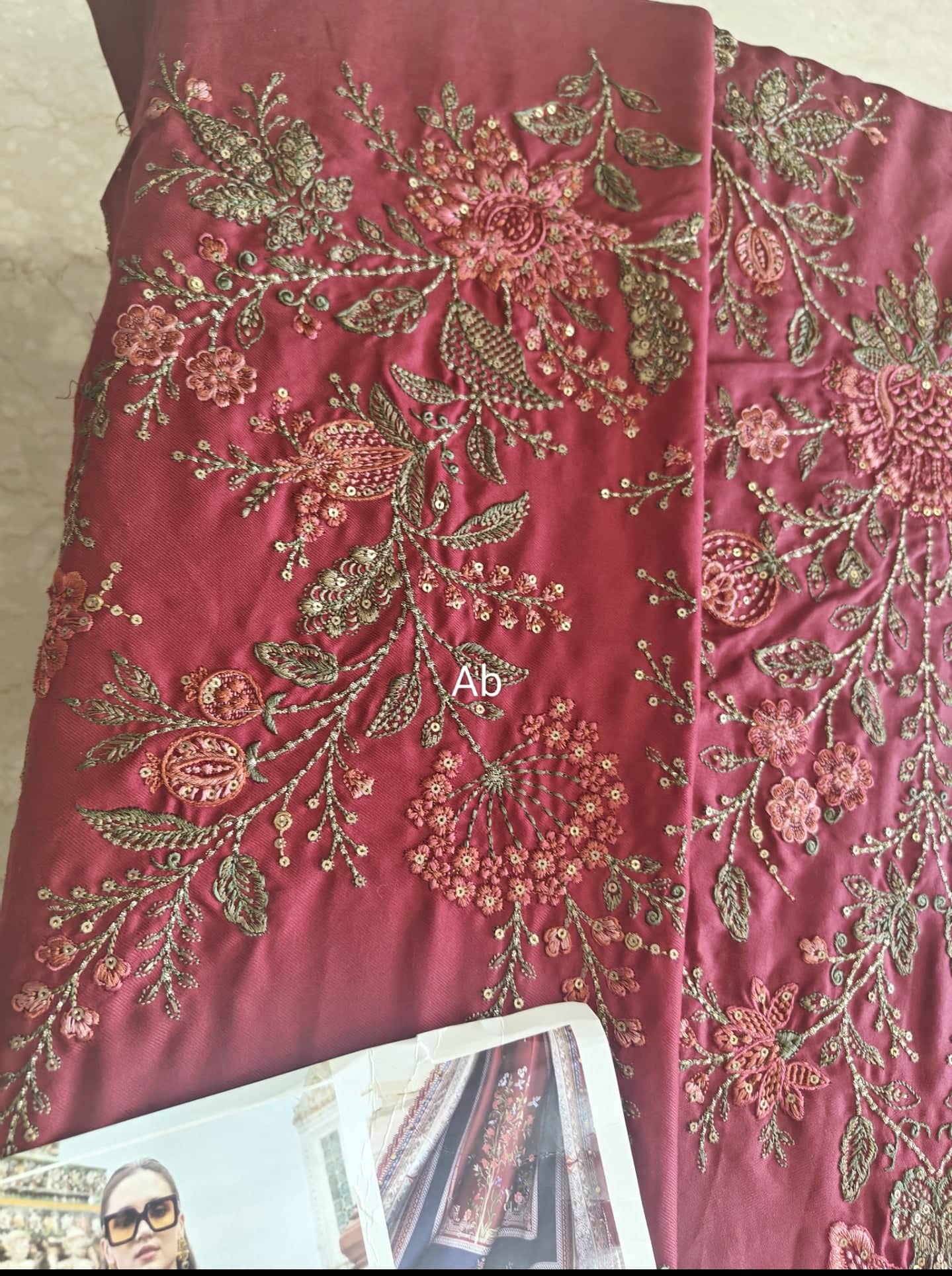 Maria B M Prints 25/Vol 2/5A/Winter Edit/Maroon/Twill Linen/Wool Shawl