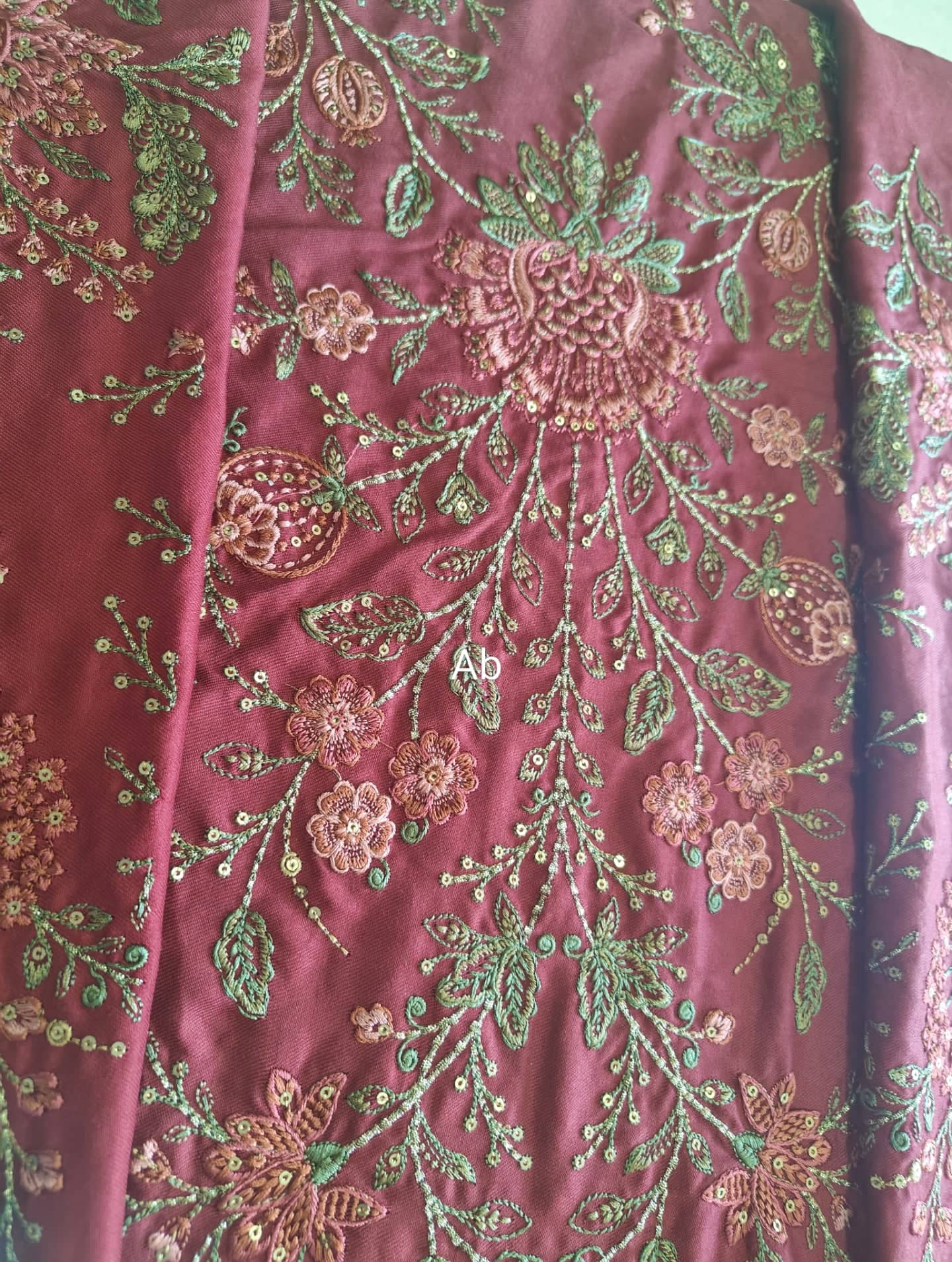 Maria B M Prints 25/Vol 2/5A/Winter Edit/Maroon/Twill Linen/Wool Shawl