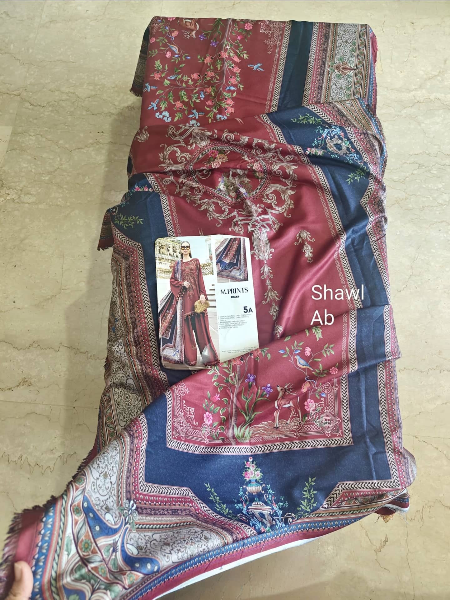 Maria B M Prints 25/Vol 2/5A/Winter Edit/Maroon/Twill Linen/Wool Shawl
