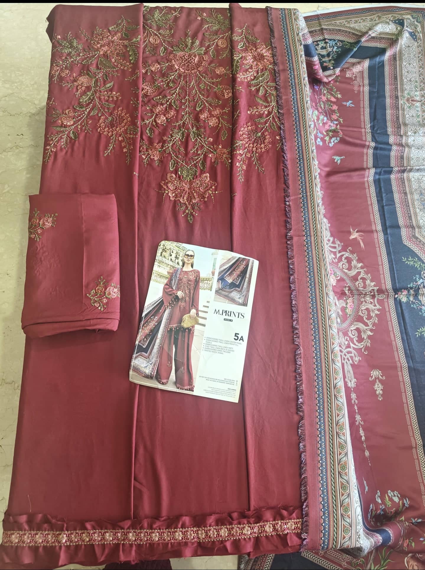 Maria B M Prints 25/Vol 2/5A/Winter Edit/Maroon/Twill Linen/Wool Shawl