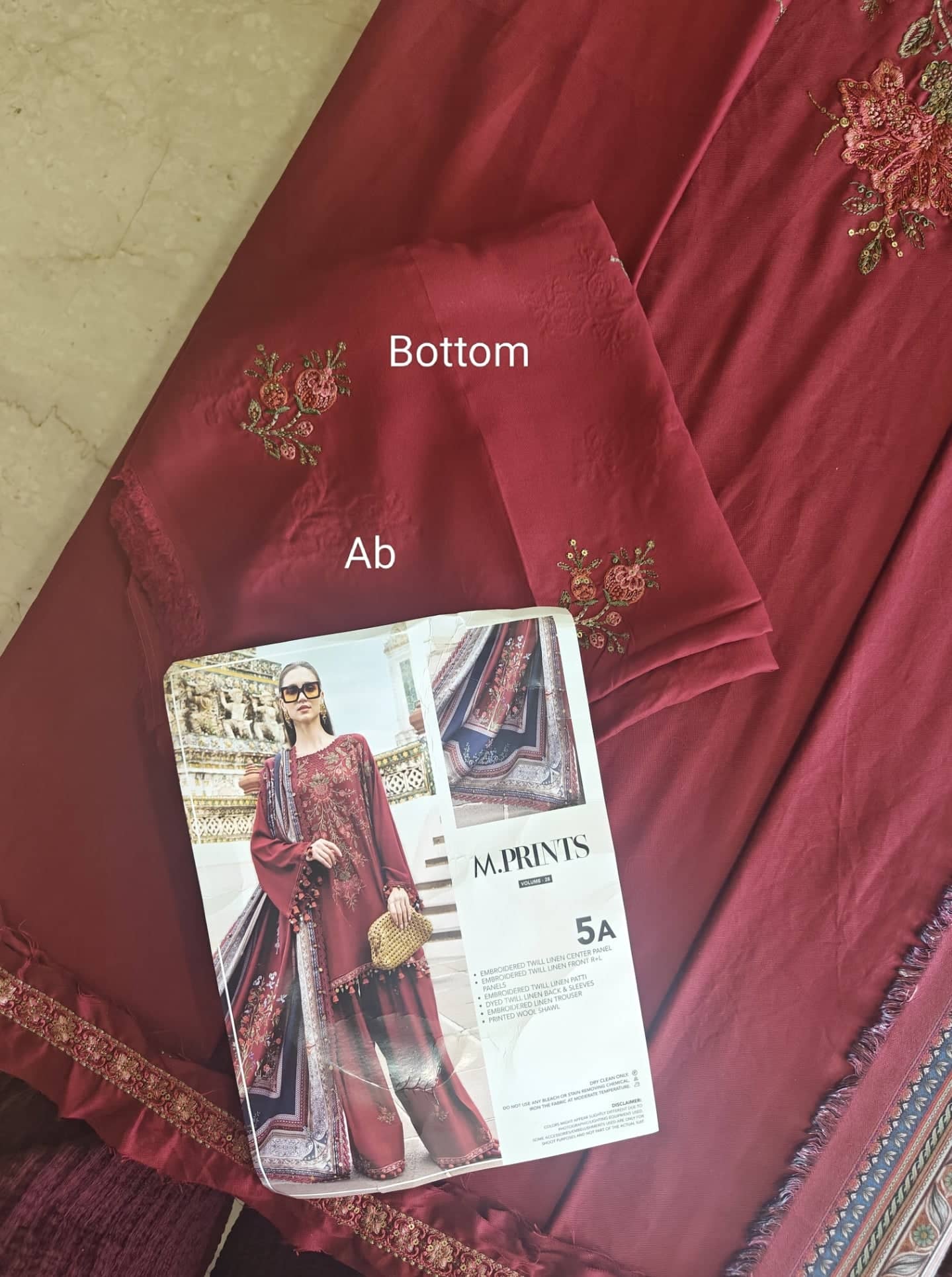 Maria B M Prints 25/Vol 2/5A/Winter Edit/Maroon/Twill Linen/Wool Shawl