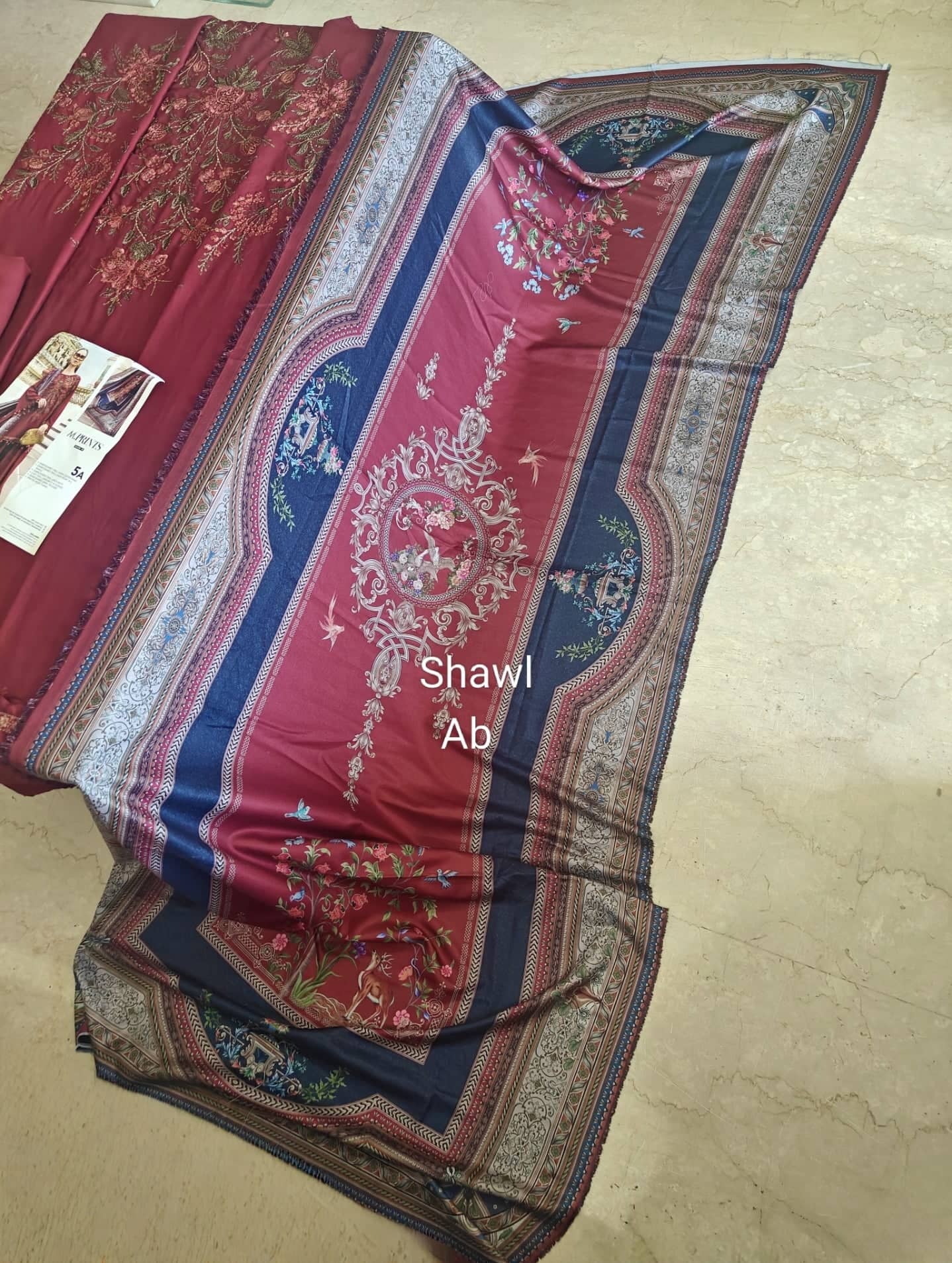 Maria B M Prints 25/Vol 2/5A/Winter Edit/Maroon/Twill Linen/Wool Shawl