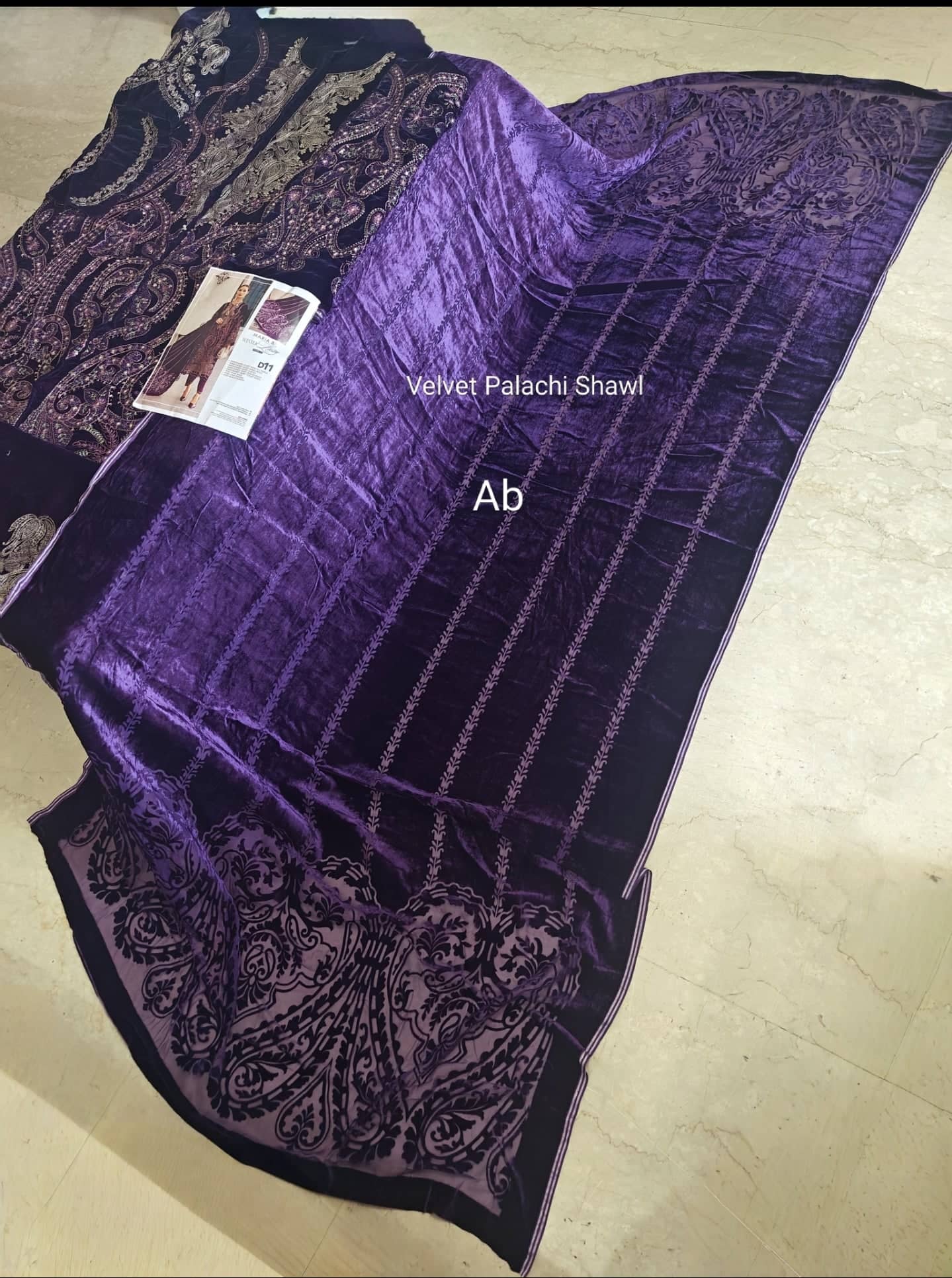 Open Pic/Maria B Winter Luxe 25/Embroideried Velvet Suit/Velvet Palachi Shawl/11/Dark Purple