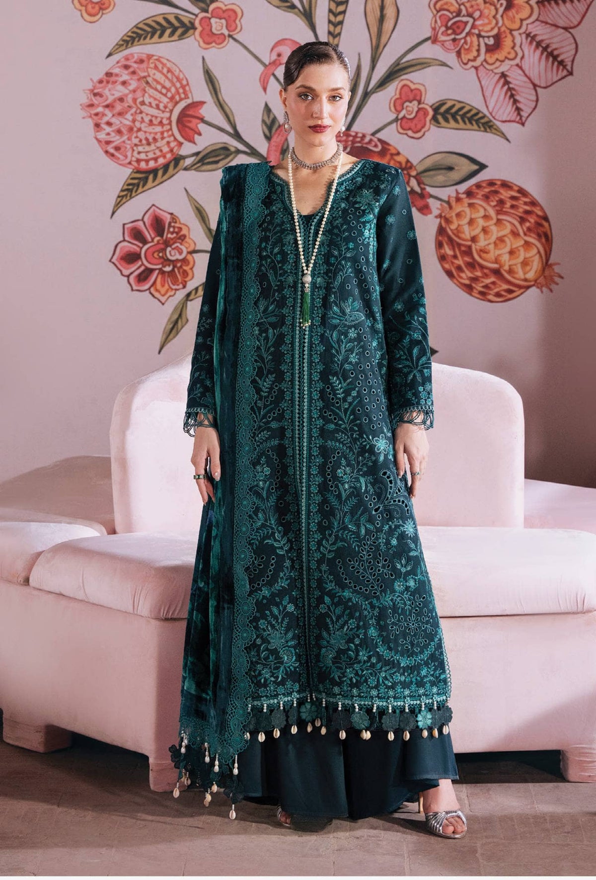 Mahnur Amelia Luxury Winter 26/Velvet Palachi Shawl/Corduroy/Rich Teal/AM 06