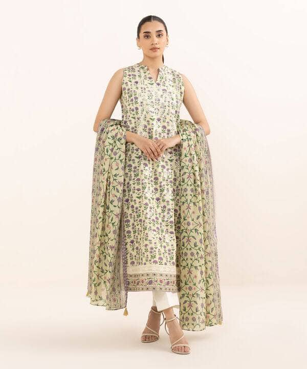 Sapphire Intermix 25/Vol 2/Embroideried Cotton Suit/Off White & Purple