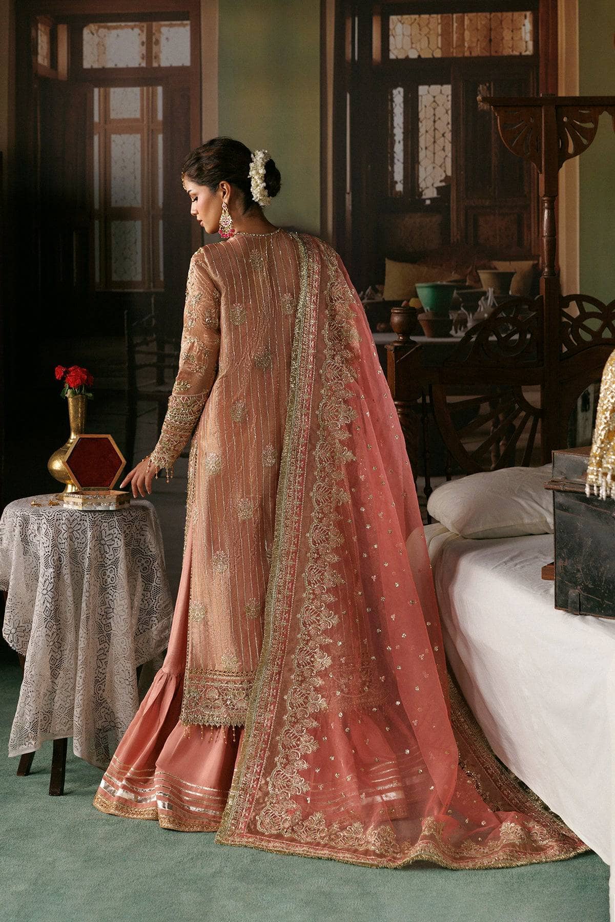 Afrozeh Shehnai Wedding Formals 26/Aabroo/Peach Golden