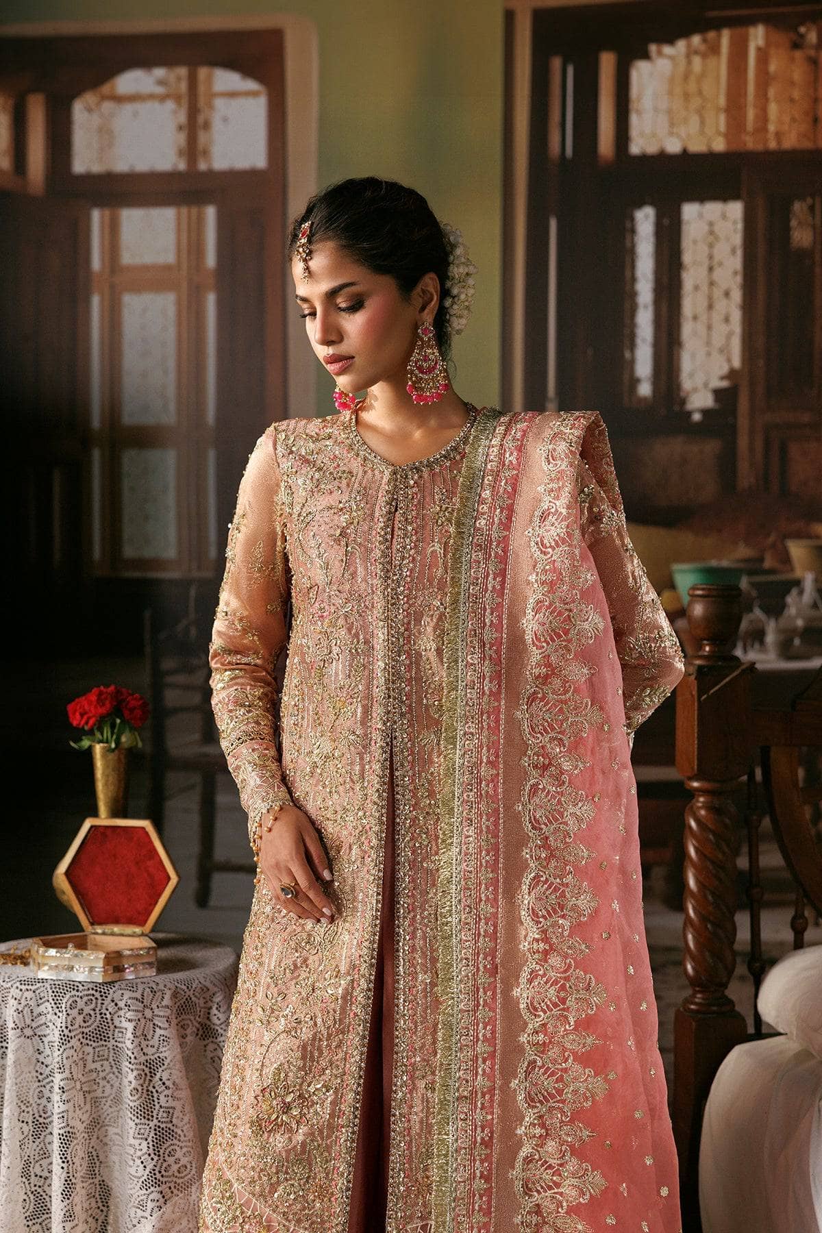 Afrozeh Shehnai Wedding Formals 26/Aabroo/Peach Golden